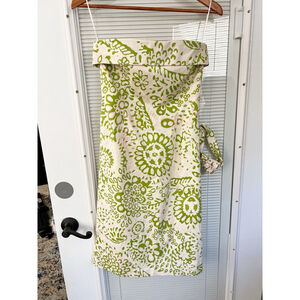 Ck Bradley Floral Green And Pink Dress Travel Party Strapless Belted Size 4 New